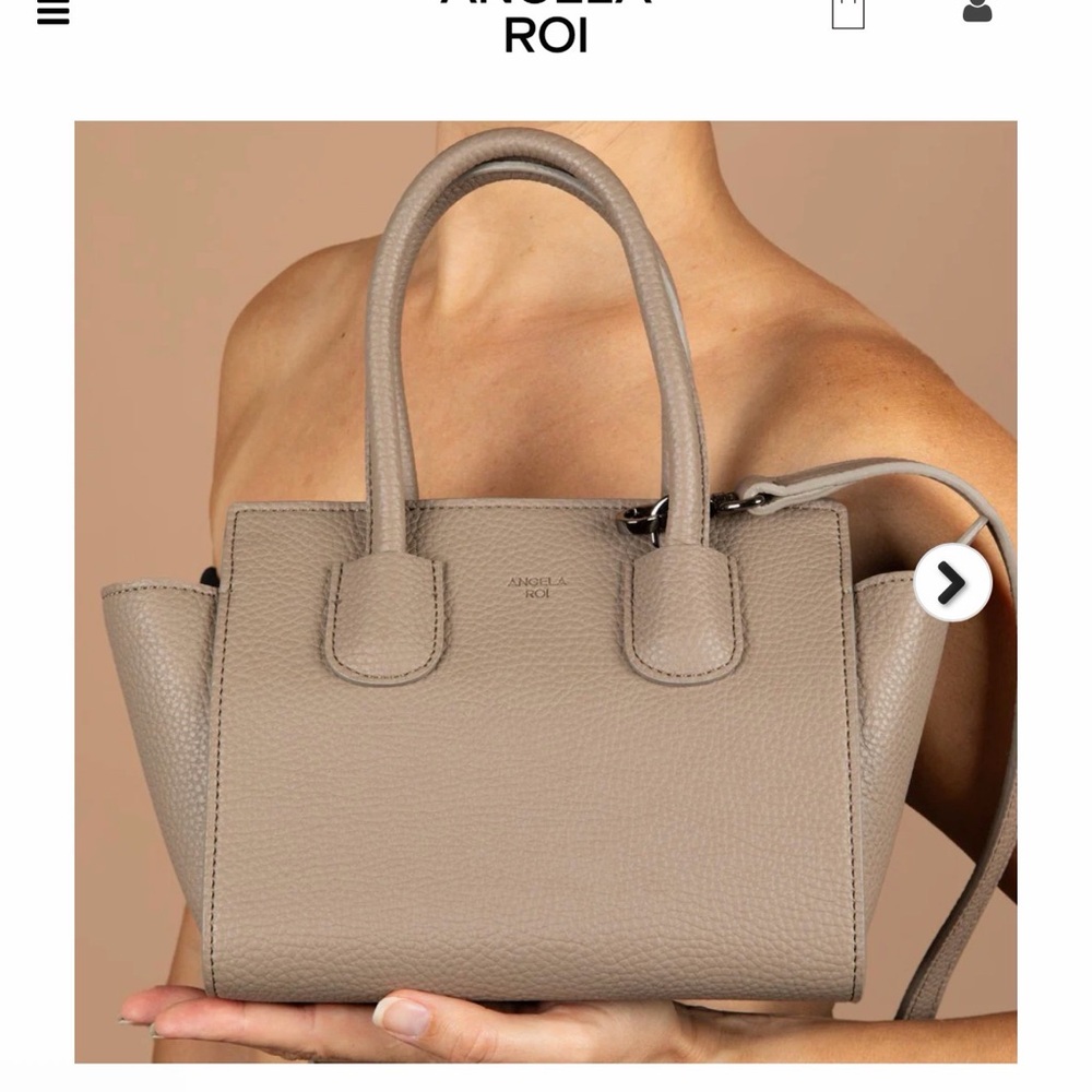 Angela Roi Taupe Pebbled Leather Mini Tote with Detachable Strap